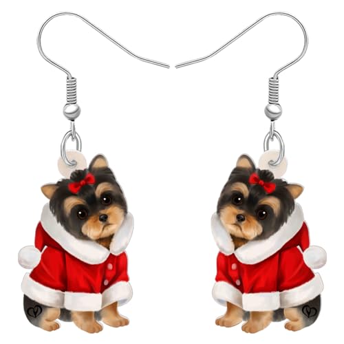 DALANE Acryl Weihnachten Yorkshire Terrier Hund Ohrringe Baumeln Tropfen Welpe Haustiere Schmuck für Frauen Mädchen Damen Kinder Hundeliebhaber Geschenke (Braun A) von DALANE