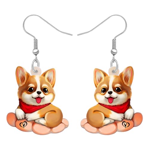DALANE Corgi Geschenke für Corgi-Liebhaber Acryl Corgi Hund Ohrringe Baumeln Tropfen Anime Welpen Haustiere Schmuck Nette Geschenke für Frauen Mädchen Kinder (Braun) von DALANE