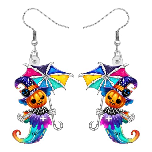 DALANE Cute Acryl Halloween Geschenke Kürbis Geist Ohrringe Hängend Gothic Skelett Regenschirm Design Urlaub Kostüme Spooky Punk Einzigartige Goth Schmuck Zubehör für Damen Mädchen (Buntes) von DALANE
