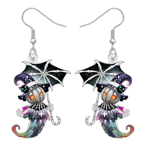 DALANE Cute Acryl Halloween Geschenke Kürbis Geist Ohrringe Hängend Gothic Skelett Regenschirm Design Urlaub Kostüme Spooky Punk Einzigartige Goth Schmuck Zubehör für Damen Mädchen (Grau) von DALANE