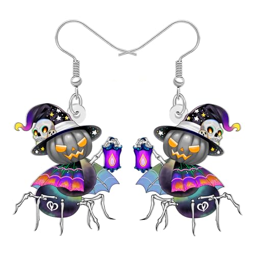 DALANE Cute Acryl Halloween Geschenke Spinne Ohrringe Hängend Gothic Totenkopf Kürbis Hexenhut Design Feiertagskostüme Spooky Punk Einzigartiger Gothschmuck Accessoires für Damen Mädchen (Grau) von DALANE
