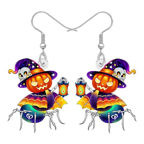 DALANE Cute Acryl Halloween Geschenke Spinne Ohrringe Hängend Gothic Totenkopf Kürbis Hexenhut Design Feiertagskostüme Spooky Punk Einzigartiger Gothschmuck Accessoires für Damen Mädchen (Buntes) von DALANE