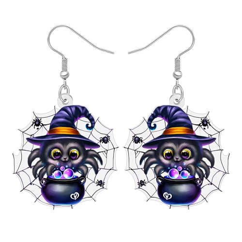 DALANE Cute Acryl Halloween Geschenke Spinne Ohrringe Hängend Gothic Totenkopf Kürbis Hexenhut Design Feiertagskostüme Spooky Punk Einzigartiger Gothschmuck Accessoires für Damen Mädchen (Schwarz) von DALANE