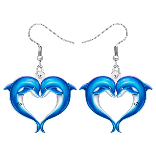 DALANE Cute Acryl Ozean Thema Delfin Tropfen Ohrringe Hängend Meeresleben Schmuck Doppelter Meerestier Delfin Geschenke für Damen Mädchen Mama Strand Liebhaber (Blau) von DALANE