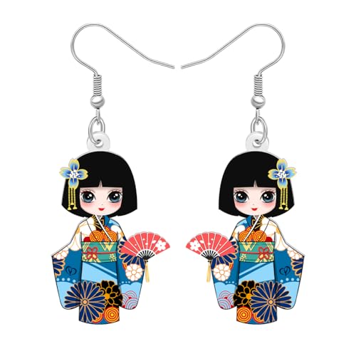 DALANE DALANE Acryl Fun japanischen Kimono Puppe Baumeln Ohrringe für Damen Mädchen Geschenke niedlich Anime traditionellen Kultur Kimono hängend Ohrringe Schmuck für Cosplay Dekor Charms (Marineblau) von DALANE