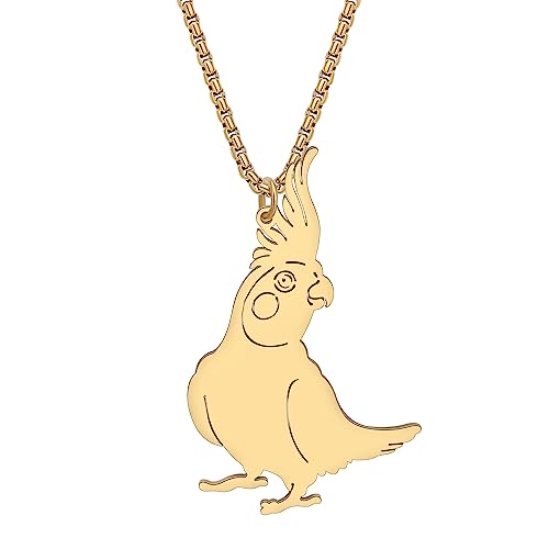 DALANE Edelstahl Ara Papagei Halskette 18K Vergoldet Kakadu Anhänger Vögel Tiere Schmuck Geschenke für Frauen Mädchen (Vergoldeter Nymphensittich) von DALANE