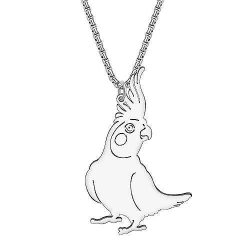 DALANE Edelstahl Ara Papagei Halskette 18K Vergoldet Kakadu Anhänger Vögel Tiere Schmuck Geschenke für Frauen Mädchen (Versilberter Nymphensittich) von DALANE