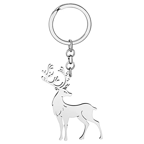DALANE Edelstahl Giraffe Rentier Schlüsselanhänger Geschenke für Damen Mädchen Elch Hirsch Auto Schlüsselring Tasche Dekor (Silberbeschichteter Elch) von DALANE