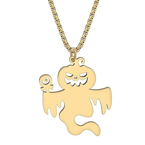 DALANE Edelstahl Halloween Kürbis Geist Halskette 18K Vergoldet Hexenhut Anhänger Schmuck Spooky Geschenke für Frauen Mädchen Charms (18K Vergoldet Kürbis Geist) von DALANE