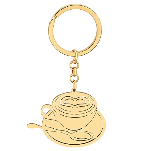 DALANE Edelstahl Kaffeemaschine Tasse Schlüsselanhänger Neuheit Kaffeetasse Schlüsselanbund Charms Geschenke für Damen Mädchen (Vergoldete Kaffeetasse) von DALANE