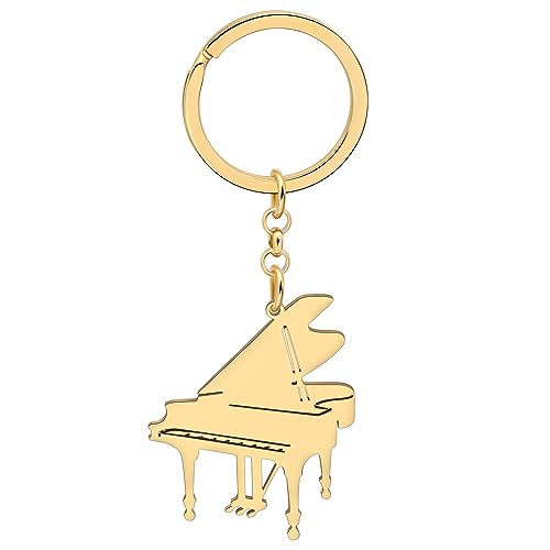 DALANE Edelstahl Klavier Schlüsselanhänger Musikinstrument Schmuck Geschenke für Frauen Mädchen Charms Auto Schlüsselring Ring (18K Vergoldet) von DALANE