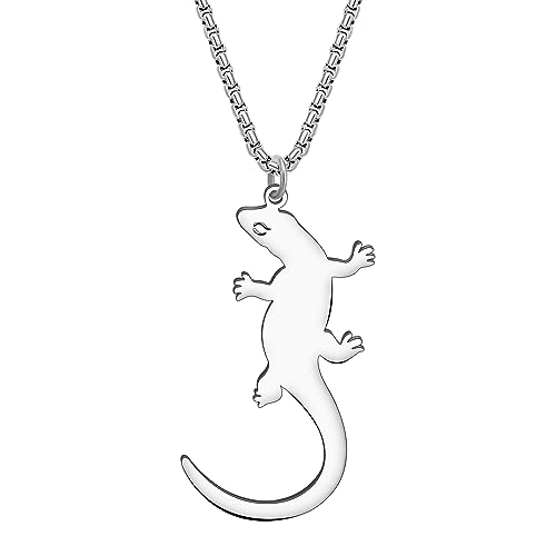 DALANE Edelstahl Neuheit Gecko Wand Eidechse Halskette 18K Vergoldet Anhänger Tiere Schmuck für Frauen Mädchen Geschenke (Versilbert) von DALANE