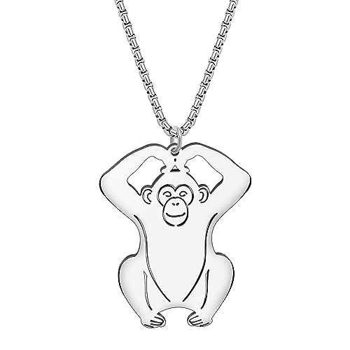 DALANE Edelstahl Niedlich Gorilla Halskette 18K Vergoldet Affe Anhänger Tiere Schmuck Geschenke für Frauen Mädchen Charms Party Gefälligkeiten (Versilbert) von DALANE