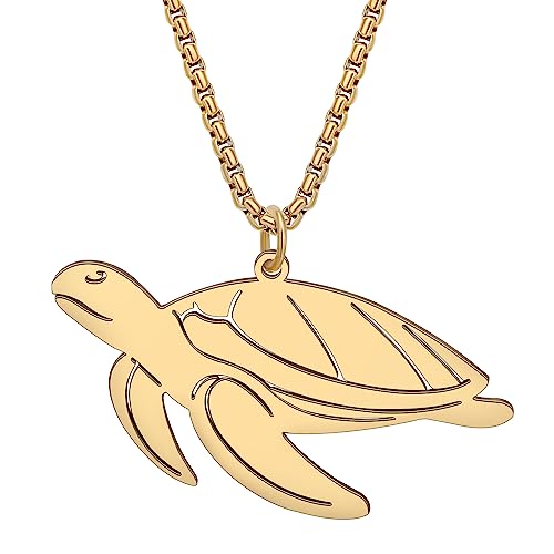 DALANE Edelstahl Niedlich Hai Halskette 18K Gold Vergoldet Anhänger Delphin Krabbe Schildkröte Schmuck Ozean Tiere Geschenke für Frauen Mädchen Charms (Vergoldete Schildkröte) von DALANE