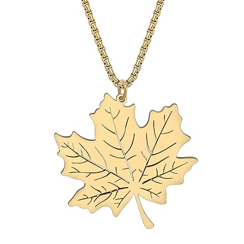 DALANE Edelstahl Niedlich Herbst Ahornblatt Halskette 18K Vergoldet Anhänger Schmuck Geschenke für Frauen Mädchen Kinder Reize (Vergoldet) von DALANE
