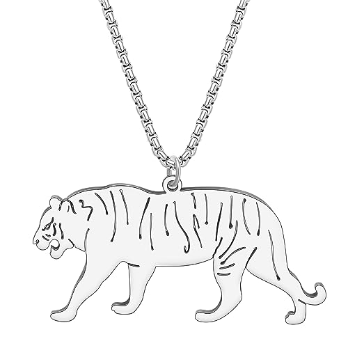 DALANE Edelstahl Niedlich Leopard Tiger Halskette 18K Vergoldet Anhänger Gepard Schmuck Neuheit Geschenke für Frauen Mädchen Charms (Versilbert) von DALANE