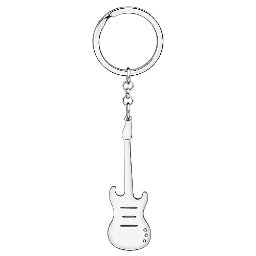 DALANE Edelstahl Niedlichen Bass Gitarre Schlüsselanhänger Musikinstrument Schmuck Gitarre Geschenke für Frauen Mädchen Schlüsselanhänger Ring (Versilbert) von DALANE