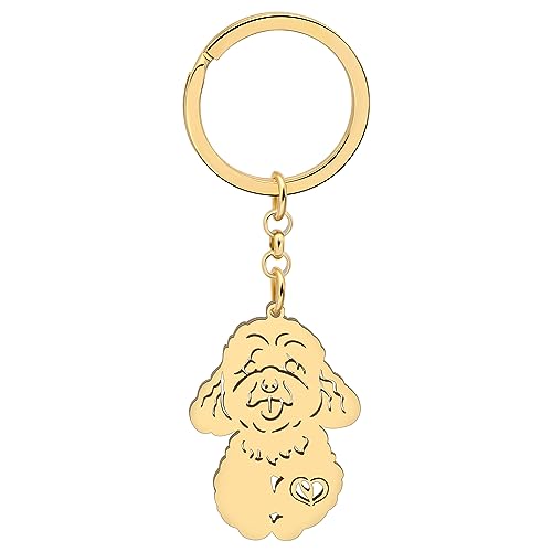 DALANE Edelstahl Niedlichen Schnauzer Hund Schlüsselanhänger Welpe Haustier Schmuck Schlüsselanhänger Bull Terrier Geschenke für Hundeliebhaber Frauen Mädchen (18K Vergoldeter Teddy Hund) von DALANE