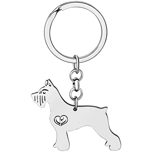 DALANE Edelstahl Niedlichen Schnauzer Hund Schlüsselanhänger Welpe Haustier Schmuck Schlüsselanhänger Bull Terrier Geschenke für Hundeliebhaber Frauen Mädchen (Versilberter Schnauzer) von DALANE