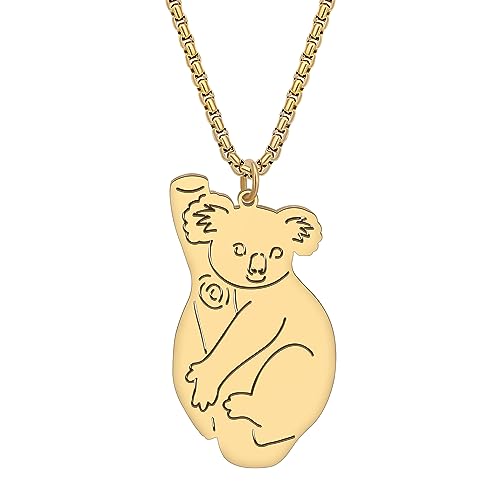 DALANE Edelstahl Niedlicher Bär Koala Halskette Mode Anhänger 18K Vergoldet Tiere Schmuck Koala Geschenke für Frauen Mädchen Charms (Vergoldet B) von DALANE
