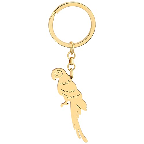 DALANE Edelstahl Nymphensittich Ara Papagei Schlüsselanhänger Vogel Auto Schlüsselring Schmuck Geschenke für Damen Mädchen Dekor (Goldplattierter Ara) von DALANE