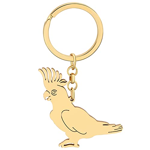 DALANE Edelstahl Nymphensittich Ara Papagei Schlüsselanhänger Vogel Auto Schlüsselring Schmuck Geschenke für Damen Mädchen Dekor (Goldplattierter Schwefelhaubenkakadu) von DALANE