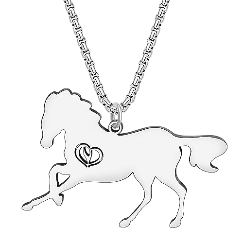 DALANE Edelstahl Running Pferd Halskette 18k Vergoldet Mode Anhänger Tiere Schmuck Geschenke für Frauen Mädchen Charms (Versilbert A) von DALANE