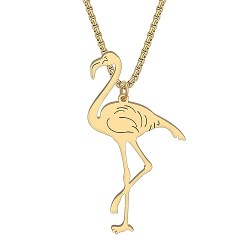 DALANE Edelstahl Zierlich Flamingo Halskette 18K Vergoldet Anhänger Vogel Tiere Schmuck Neuheit Geschenke für Frauen Mädchen Charms (18K Vergoldet) von DALANE