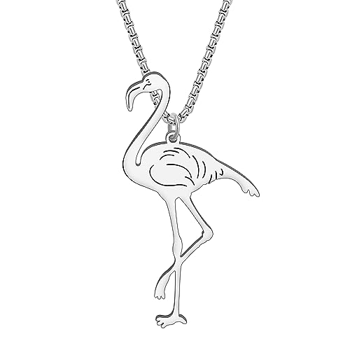 DALANE Edelstahl Zierlich Flamingo Halskette 18K Vergoldet Anhänger Vogel Tiere Schmuck Neuheit Geschenke für Frauen Mädchen Charms (Versilbert) von DALANE