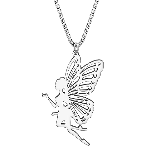 DALANE Edelstahl Zierliche Fee Halskette 18k Vergoldet Anhänger Schmetterling Flügel Schmuck Geschenke für Frauen Mädchen Charms Party Gefälligkeiten (Versilbert B) von DALANE