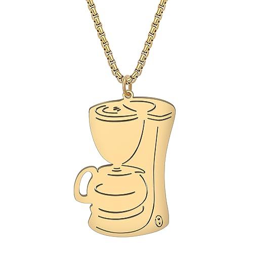 DALANE Edelstahl Zierliche Kaffeemaschine Halskette 18k Vergoldet Tasse Anhänger Schmuck Geschenke für Frauen Mädchen Kaffee Liebhaber Charms (Vergoldete Kaffeemaschine) von DALANE