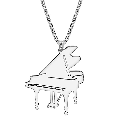 DALANE Edelstahl Zierliche Klavier Halskette 18K Halskette Anhänger Musik Instrument Mode Schmuck für Frauen Mädchen Reize Geschenke (Versilbert) von DALANE