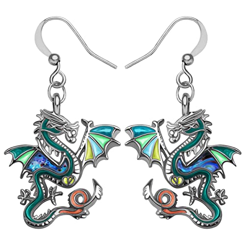 DALANE Emaille Legierung Drachen Ohrringe Hängend mythische Dinosaurier Baumeln Mode Schmuck für Damen Mädchen Geschenke (Grün) von DALANE