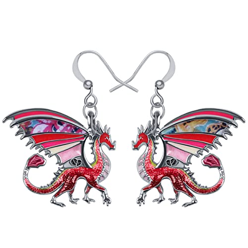 DALANE Emaille Legierung Drachen Ohrringe Hängend mythische Dinosaurier Baumeln Mode Schmuck für Damen Mädchen Geschenke (Rot) von DALANE