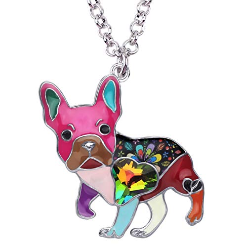 DALANE Emaille Legierung Französisch Bulldogge Halskette Welpe Hund Anhänger Haustiere Schmuck Geschenke für Damen Mädchen Kinder (Mehrfarbig) von DALANE