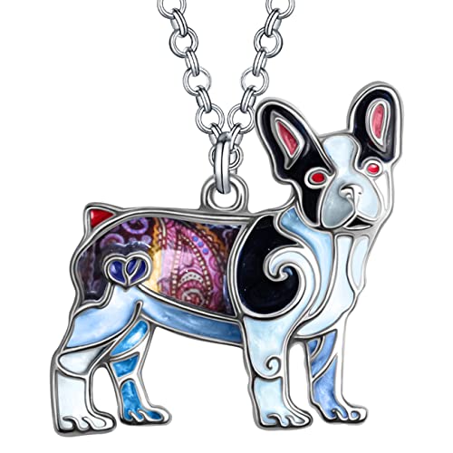 DALANE Emaille Legierung Französisch Bulldogge Halskette Welpe Hund Anhänger Haustiere Schmuck Geschenke für Damen Mädchen Kinder (Schwarz) von DALANE