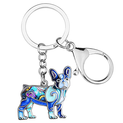 DALANE Emaille Legierung Französisch Bulldogge Hund Schlüsselanhänger Welpe Haustiere Schmuck Geschenke für Damen Mädchen Kinder (Blau) von DALANE