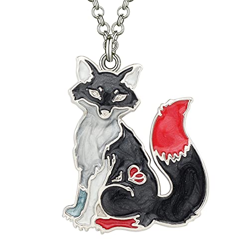 DALANE Emaille Legierung Fuchs Halskette Anhänger Wildtiere Schmuck Fuchs Kette Geschenke für Frauen Mädchen Party-Gefälligkeiten (Schwarz) von DALANE