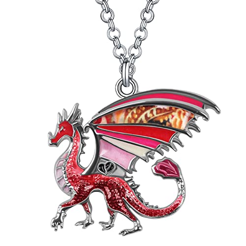 DALANE Emaille Legierung Neuheit Drache Halskette Dinosaurier Anhänger Schmuck Geschenke für Damen Mädchen Kinder (Rot) von DALANE