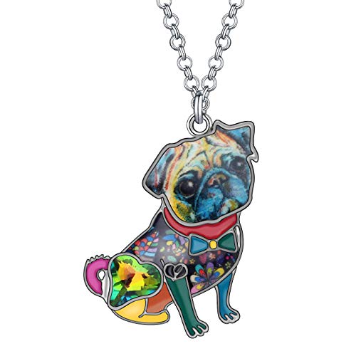 DALANE Emaille Legierung Strass Mops Hund Halskette Welpe Anhänger Neuheit Haustiere Schmuck für Damen Mädchen Geschenke (Mehrfarbig) von DALANE