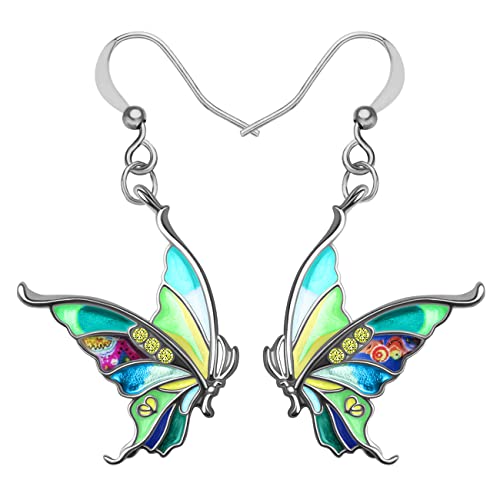 DALANE Emaille Legierung Strass Schmetterling Ohrringe Baumel Hängend Insekten Schmuck Schmetterling Geschenke für Damen Mädchen (Grün) von DALANE