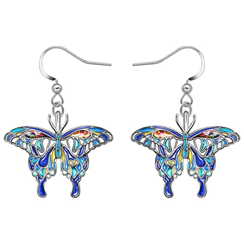 DALANE Emaille Legierung Strass Schmetterling Ohrringe Baumel Hängend Insekten Schmuck Schmetterling Geschenke für Damen Mädchen (Marine) von DALANE