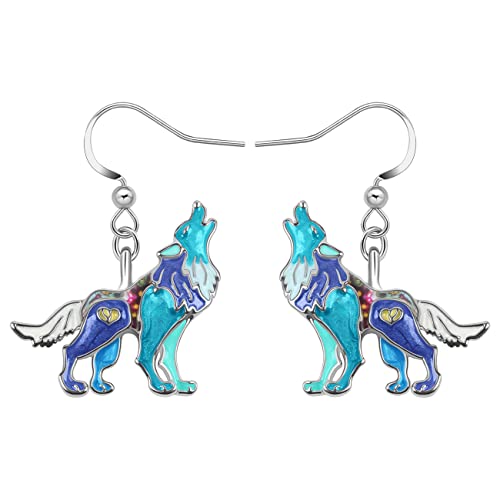 DALANE Emaille Legierung Wolf Ohrringe Hängend Neuheit Dschungel Tiere Schmuck Wolf Geschenke für Damen Mädchen (Blau) von DALANE