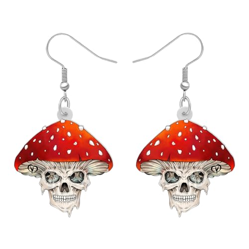 DALANE Halloween Acryl Spooky Zucker Schädel Ohrringe Baumeln Tropfen Blumen Schmuck für Frauen Mädchen Kinder Charms Geschenke Party Begünstigungen (Pilz Schädel) von DALANE