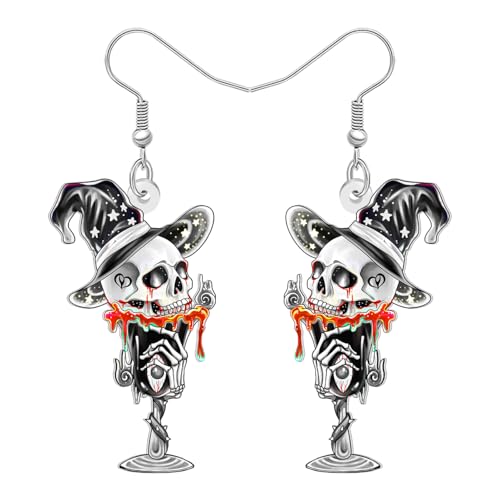 DALANE Halloween Gothic Schädel Hexe Hut Ohrringe Hängend für Damen Mädchen, Acryl Neuheit Spooky Kelch Dripping Design, Goth Halloween Geschenke Feiertag Kostüme Schmuck (Grau) von DALANE