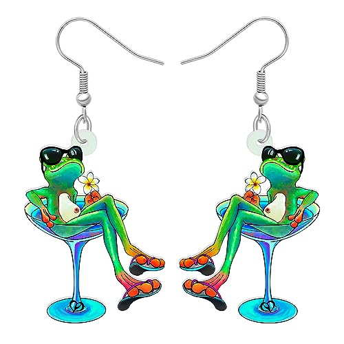 DALANE Niedlich Acryl Anime Cowboy Hawaii Frosch Ohrringe Baumelnder Tropfen Tiere Schmuck Geschenke für Frauen Mädchen Kinder Charms (Hawaii Frosch A) von DALANE