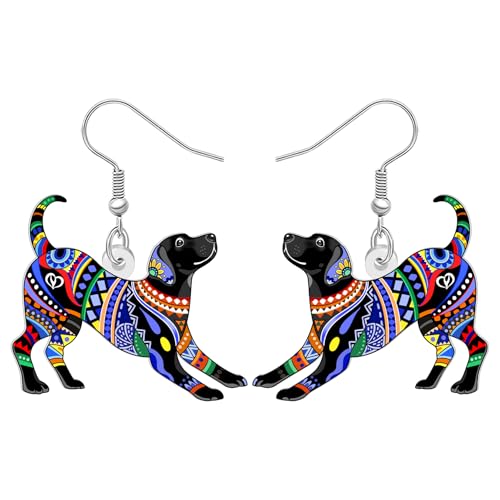 DALANE Niedliche Acryl Hund Mama Geschenke Labrador Ohrringe Hängend Folk Kunst Muster Stellungnahme Bohemian Schmuck Boho Geschenke für Damen Mädchen Hundeliebhaber Haustiere Besitzer (Schwarz) von DALANE