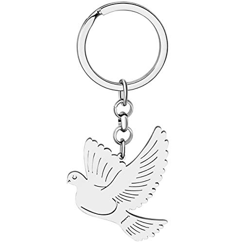 DALANE Süße Taube Keychains Edelstahl Tauben Vogel Schlüsselring Geschenke Schmuck für Damen Mädchen Handtasche Zubehör (Versilbert A) von DALANE