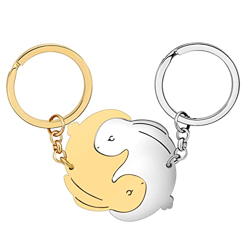 DALANE Valentines Edelstahl niedliche Paare Kaninchen Schlüsselanhänger Haustiere Hase Schmuck für Frauen Mädchen Geschenke Brieftasche Schlüsselring (18K Vergoldet + Versilbert) von DALANE