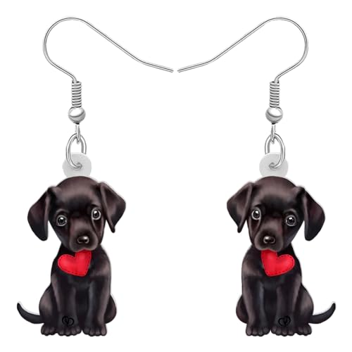DALANE Valentinstag Geschenke Acryl Herz Labrador Retriever Hund Ohrringe Baumeln Tropfen Welpe Haustiere Schmuck für Frauen Mädchen Damen Kinder Hund Liebhaber Dekor (Schwarz) von DALANE